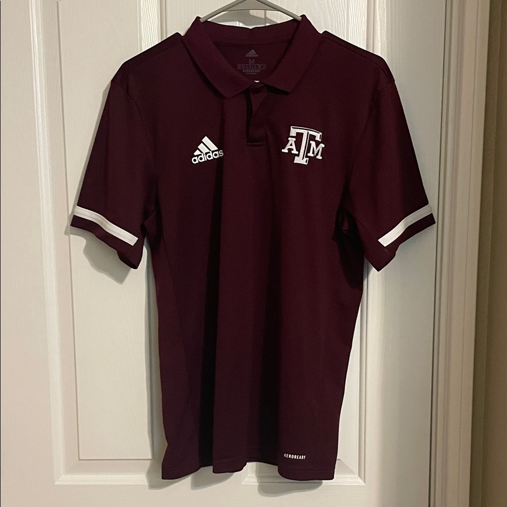 Texas A&M Adidas Burgundy Polo Shirt with White Details